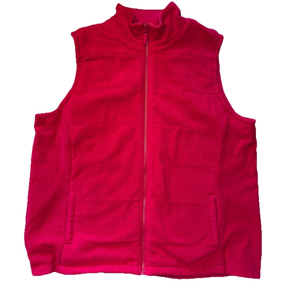 Lands' End Fleece Vest Women's‎ Size XL 18-20 Red Quilted Heavy Weight